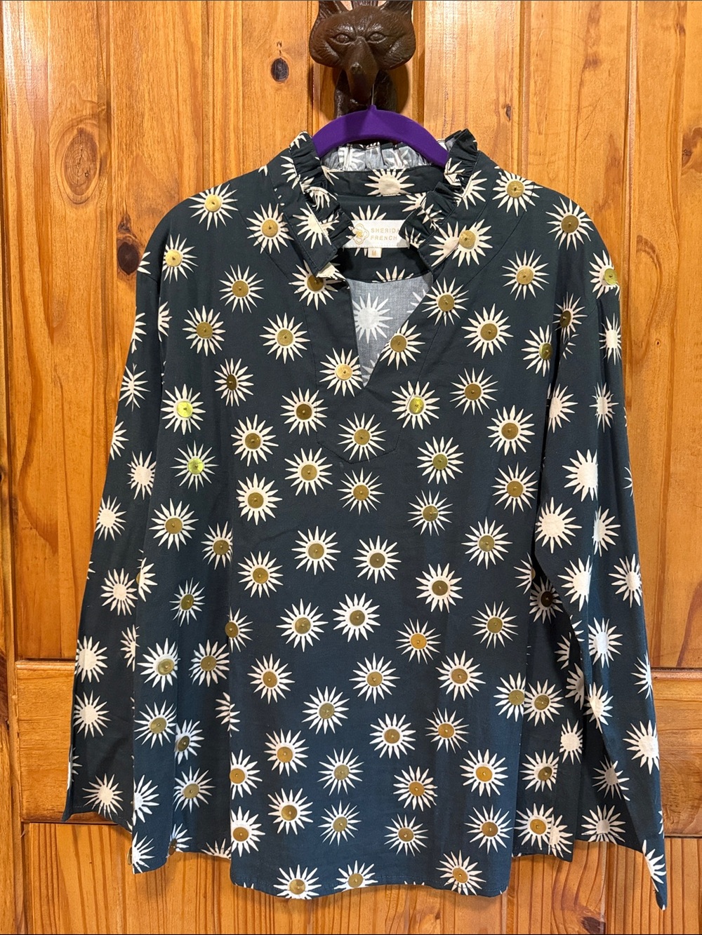 Black Daisy-Print Long Sleeve Button-Down Shirt